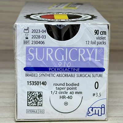 نخ بخیه ویکریل اس ام ای 0 راند سوزن 40mm | نخ جراحی ویکریل SMI SURGICRYL سایز 0 با سوزن گرد 40 میلی‌متری